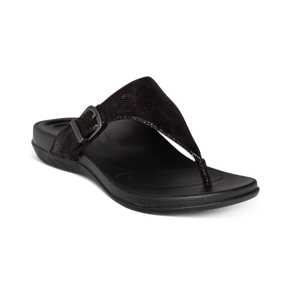 Aetrex Women's Rita Adjustable Flip Flops - Black | USA I3X7RKW